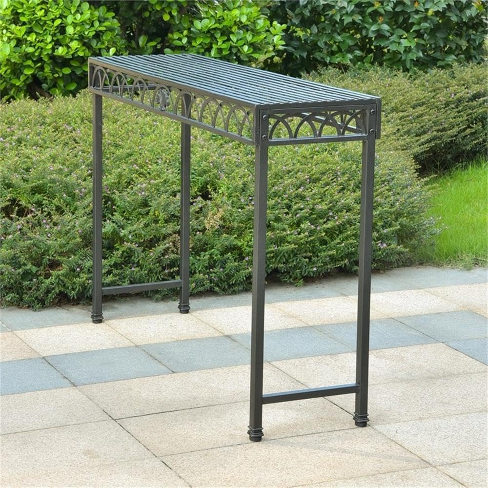 Pemberly Row Modern Iron Console Table, 48-Inch, Antique Black Finish, Durable Powdercoated Frame, All-Weather Indoor/Outdoor Design for Living Room, Entryway, Kitchen, Patio Use