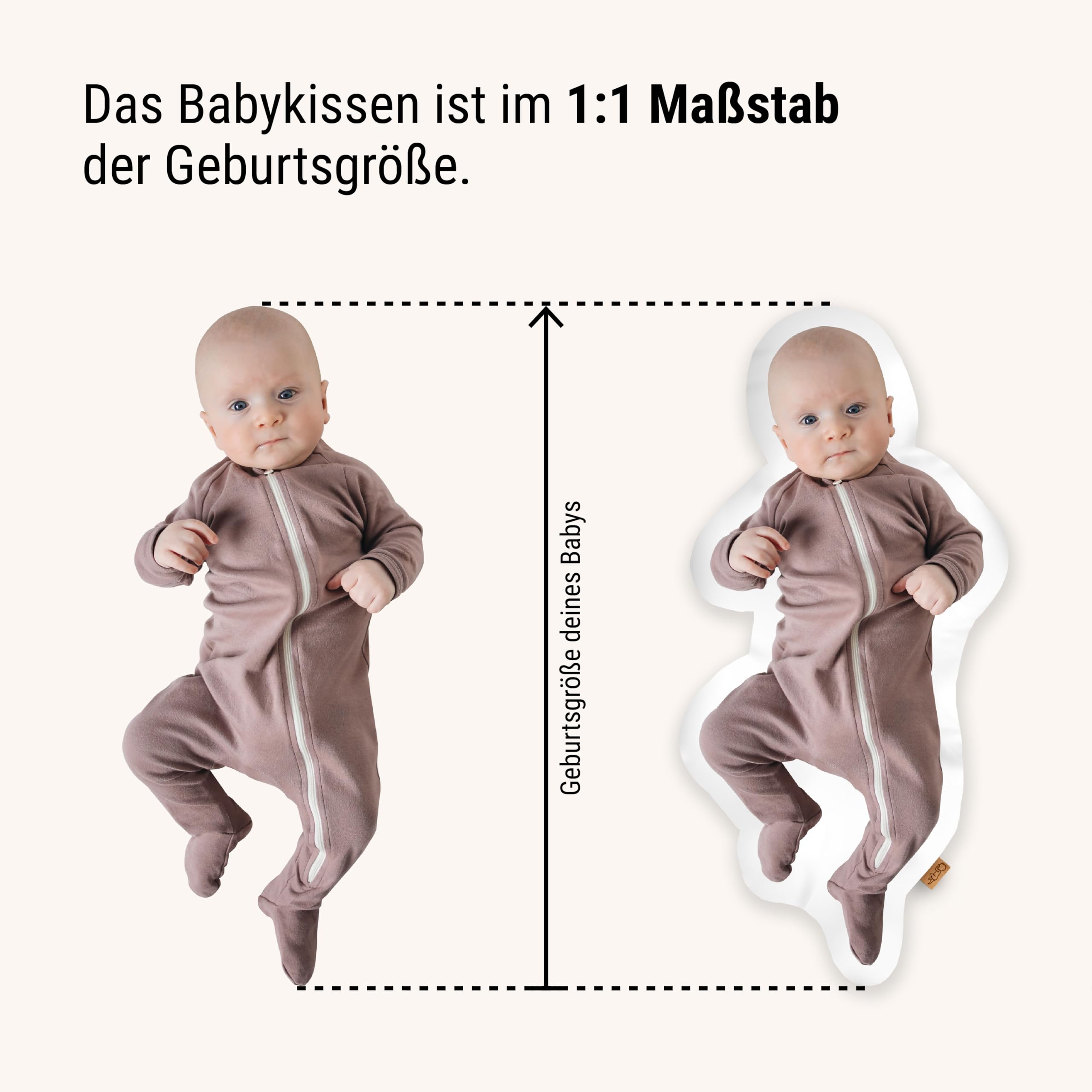 Personalisiertes Geburtskissen Fotokissen zur Geburt 1:1 Maßstab ohne Gewicht | Mit Namen für Neugeborene | Erinnerungen in Originalgröße Jungen Mädchen | Geschenk zur Taufe