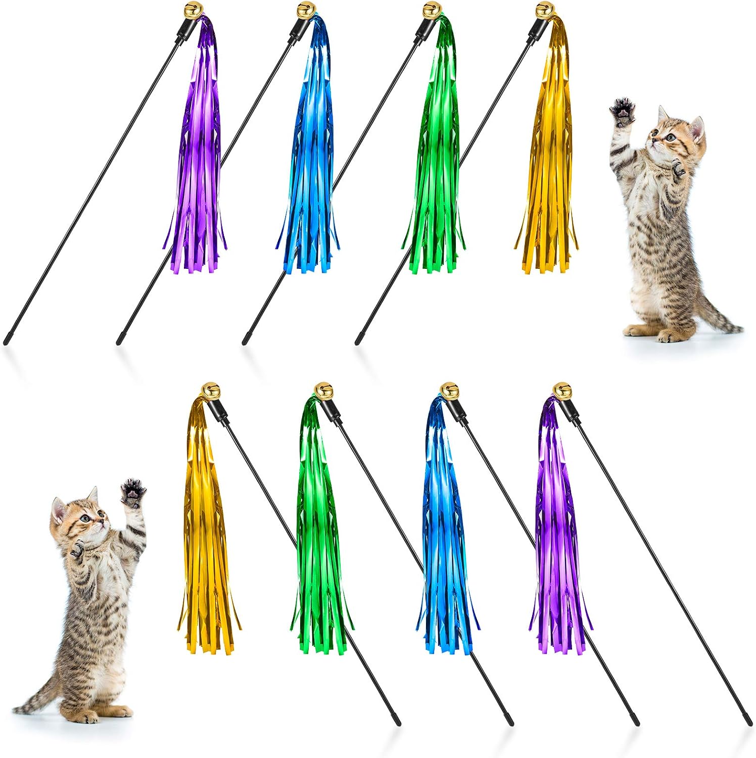 Weewooday 8 Pieces Interactive Cat Wand Toy with Tassels Worms Cat Stick Toy Colorful Catcher Pet Teaser Toy for Cat Kitten Training…