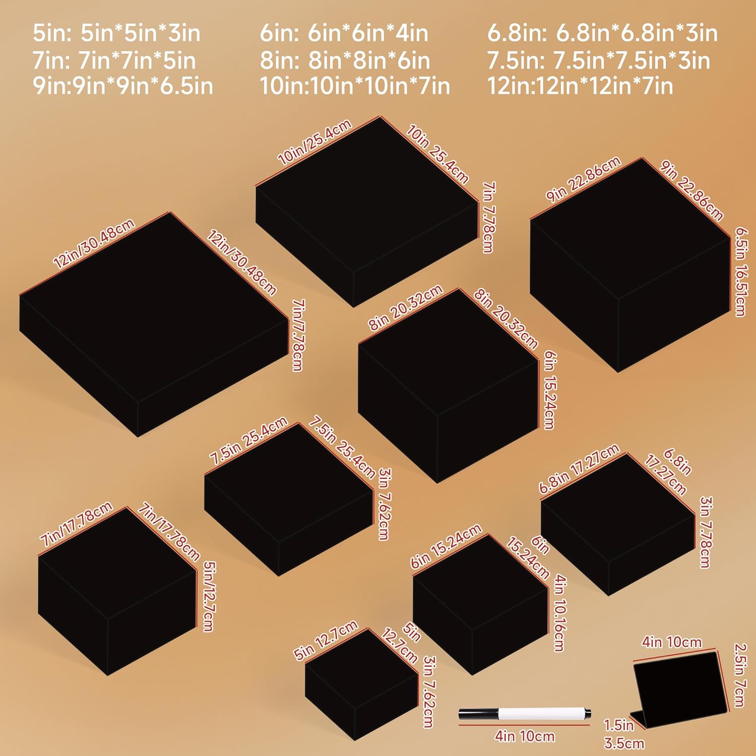 frtzal 6PCS Food Risers for Buffet Table Display Stand for Catering Dessert Matte black Cube Boxes Nesting Risers with Hollow Bottoms (Black, M-5,6,7,8,9,10)