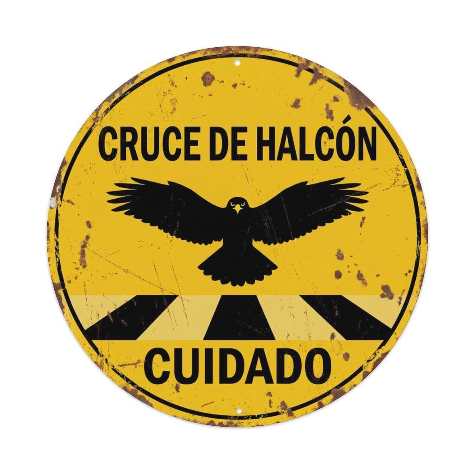 Hawk Crossing Cuidado Timeworn Metal Tin Sign