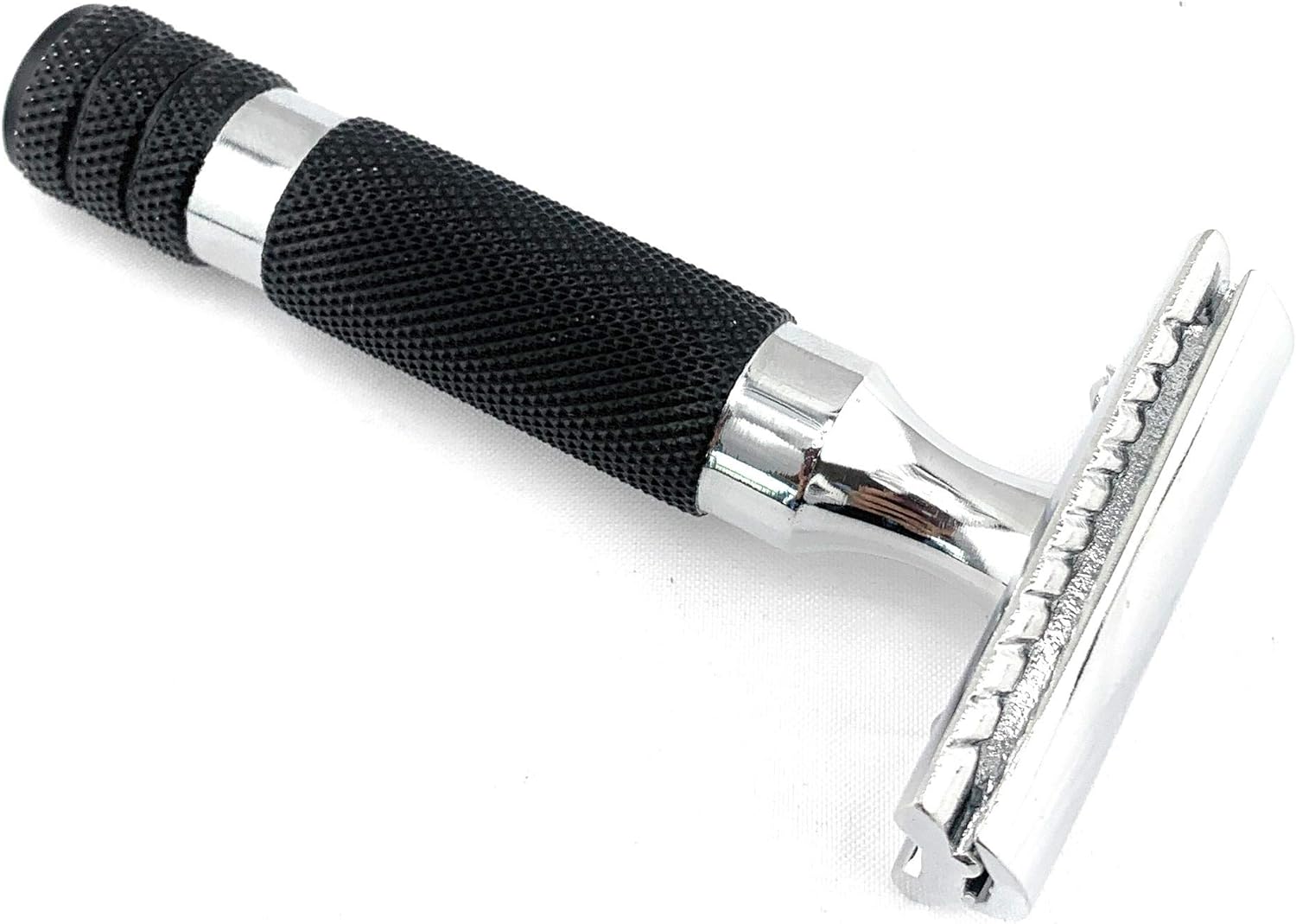 GBS Black Heavy Duty Short Handle Safety Razor - Design Very Tight Tolerances! Chrome Blue Construction, Diamond Pattern, 3 Piece Closed Tooth Design, Comes with Free 10 Blades