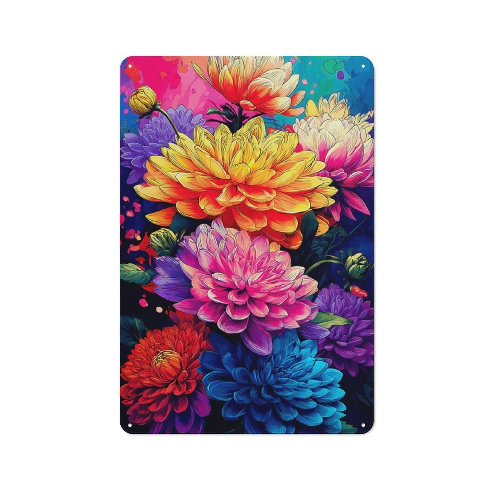Junmoney Vibrant Floral Canvas Art Decorative Metal Sign 30X20cm, Creative Studio Wall Plaque For Hobby Room, Office, Lounge Or Living Room