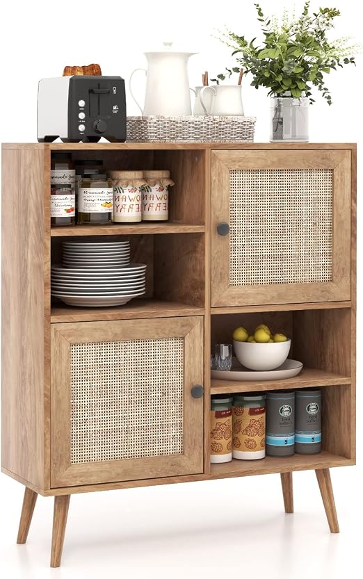 Giantex Rustic Buffet Cabinet - Industrial Coffee Bar With Storage, 2 Doors & Shelves, Cable Holes - Perfect For Kitchen, Living Room Or Entryway