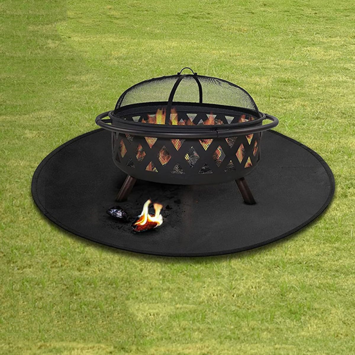 SOLUSTRE Grillmatte Hitzebeständig und Ölbeständig aus Silikon und Fiberglasgewebe Runde Schwarze als Wiederverwendbarer Grillschutz für Patio und Camping