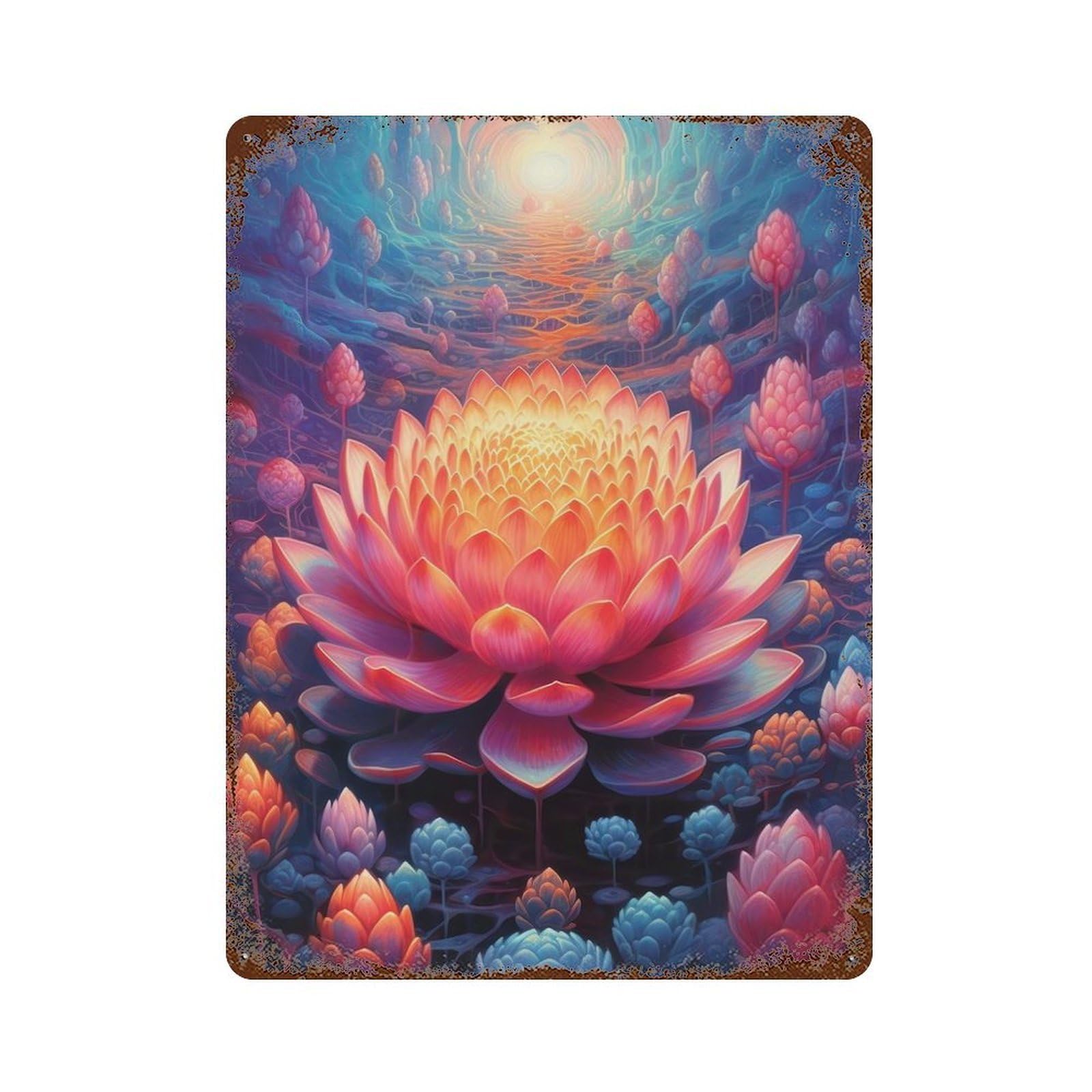 Distressed Metal Wall Sign Surreal Lotus Flower 15.7"x11.8", Decorative Metal Wall Art for Farmhouse, Kitchen And Entryway Decor