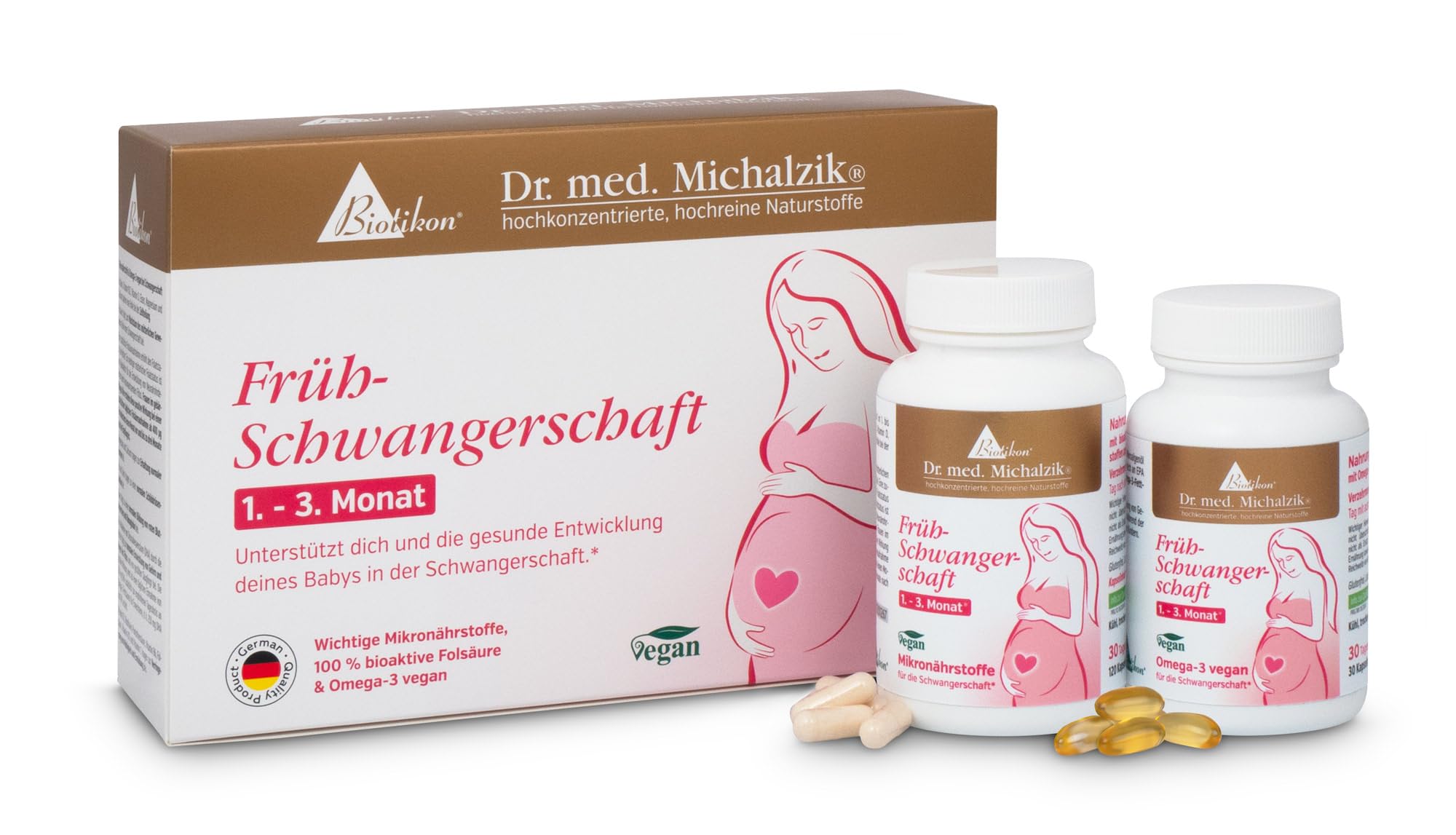 Frühschwangerschaft Dr. Michalzik, 800 µg Folsäure, 150 Kapseln | Mit Folsäure, DHA, Eisen und Calcium • vegane Kapseln • eigene deutsche Produktion • ohne Zusätze