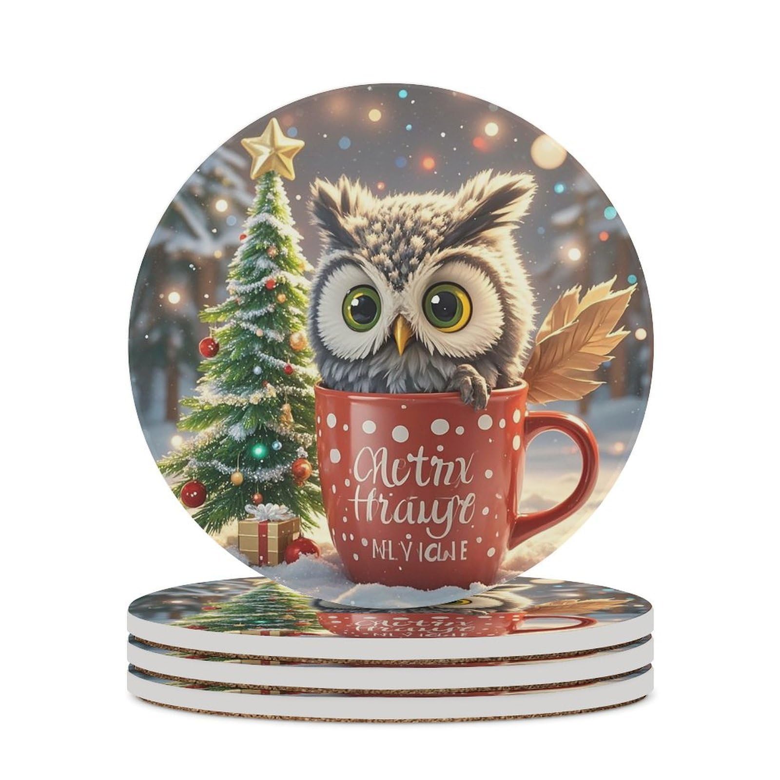 Owl Cup Coaster with Cork Base Drink Coasters for Coffee Table Decor Modern Cup Coasters with Non-Slip & Heat-Resistant Cute Ceramic Table Coaster for Home Dining