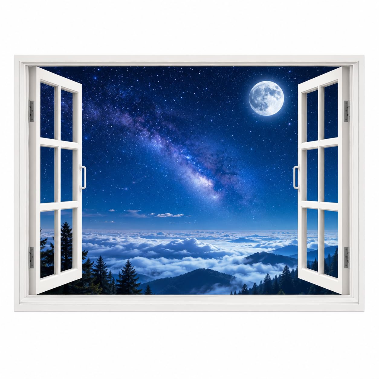 DreamKraft Night Sky Galaxy Window Wall Sticker, 60.96 x 60.96 cm | 3D Depth Illusion, Milky Way Design, Full Moon Scene, Bedroom Decor, Photorealistic Print-image-13