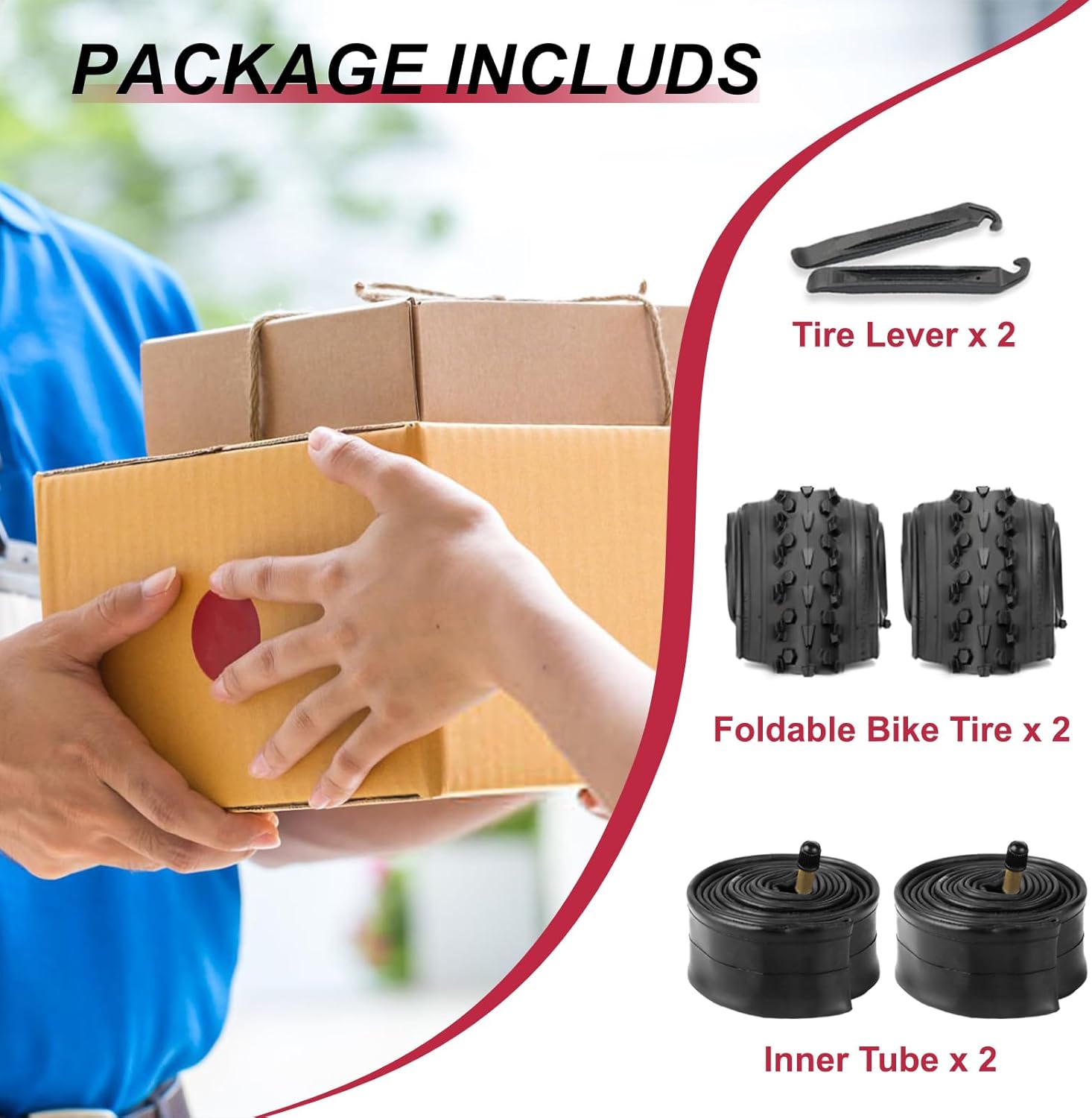 Mountain Bike Tires & Tubes Set: 26x2.1 Inch Puncture-Protection MTB Tires with Heavy-Duty Butyl Inner Tubes & Tire Levers for Off-Road Cycling