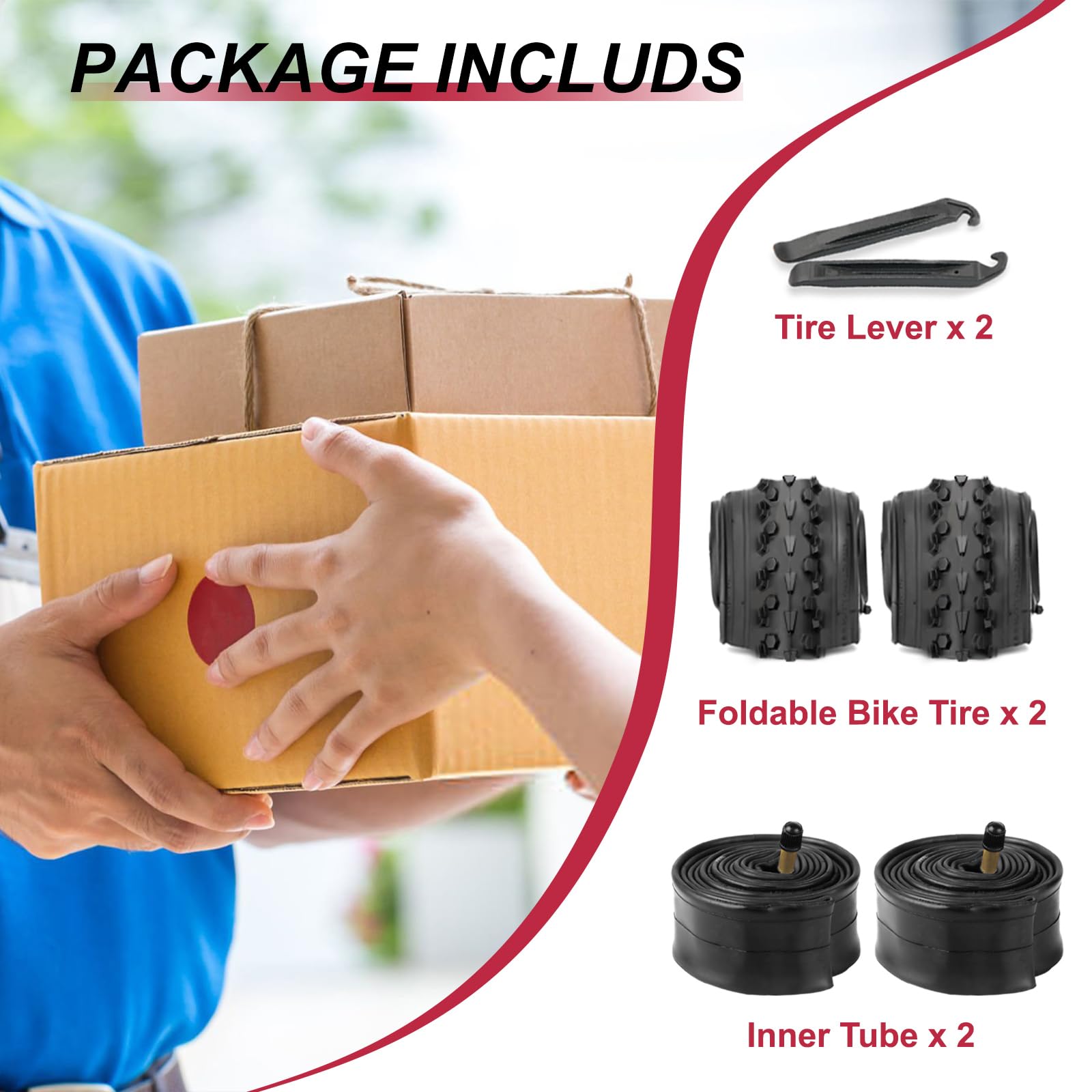 Juego de neumáticos y tubos para bicicleta de montaña: 26 x 2.1 pulgadas, neumáticos MTB resistentes a pinchazos con tubos interiores de butilo de alta resistencia y palancas de neumáticos