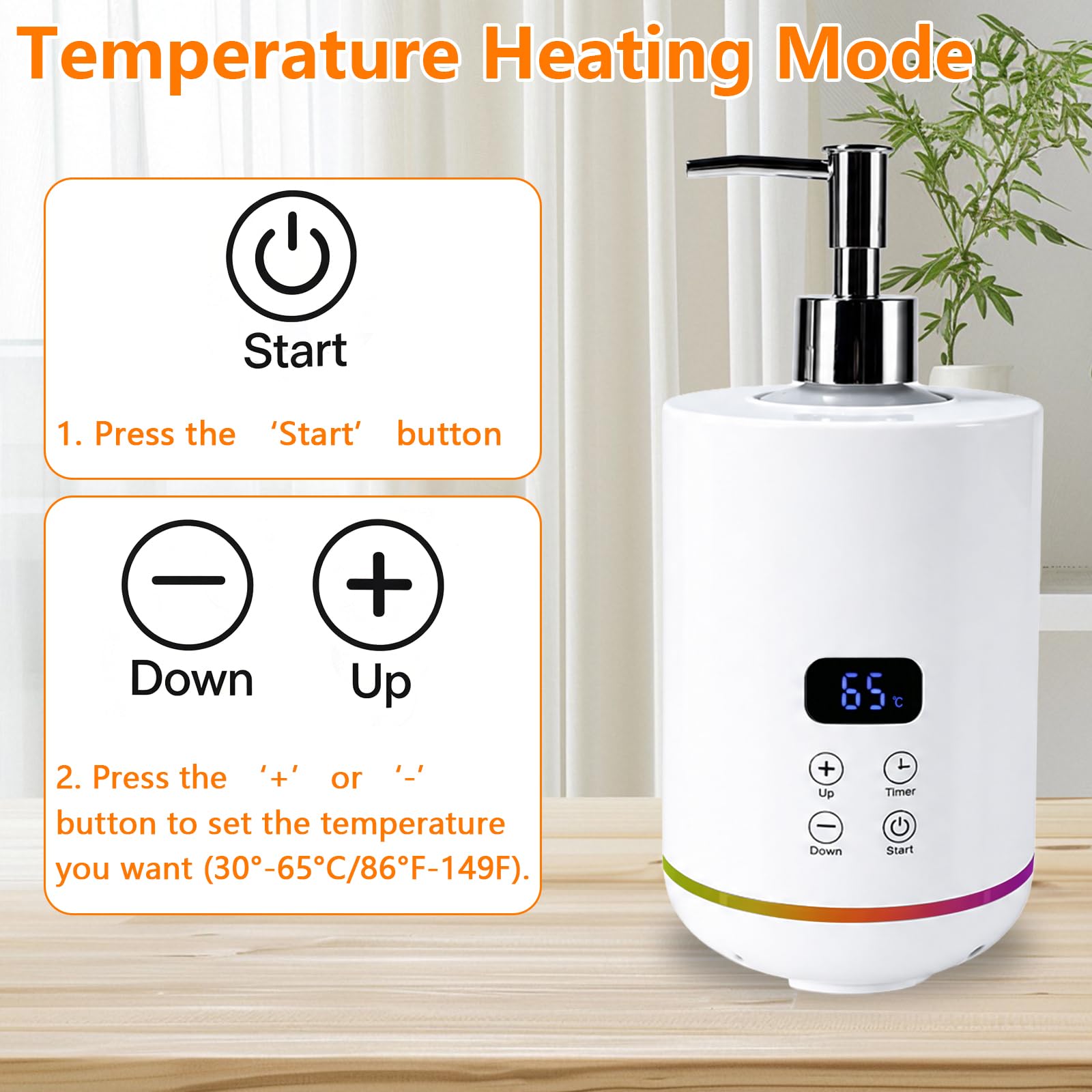 Massageöl Wärmer mit Zwei 250 ml-Massageölflaschen, Einstellbare Temperatur 30-65°C, Zeiteinstellungen, Gradientes Umgebungslicht, Gel Flaschenwärmer Heizung für Spa, Salon und Home Use
