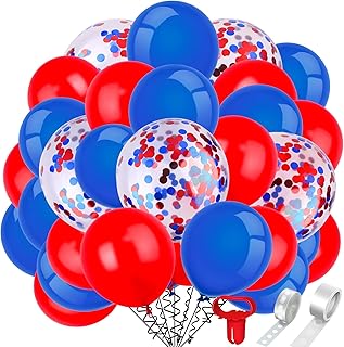 TecUnite 80 Piece Red Blue and White Balloon Kit Independence Day Confetti Latex Balloons 12 Inch for 4th July Event Party Arch Decorations Supplies