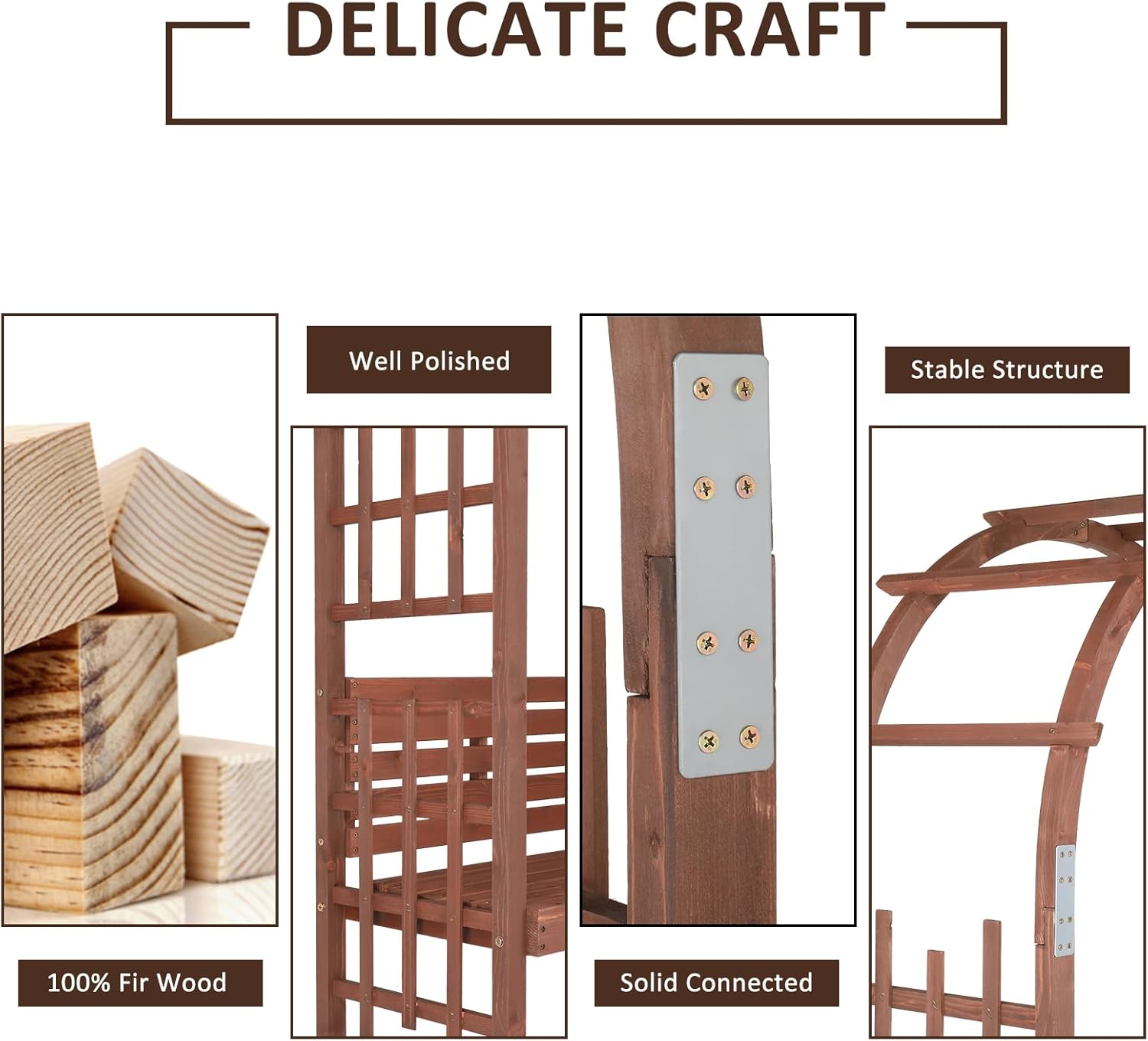 6.8ft Garden Arch Heavy Duty (Holds 660lbs-250kg) | Wooden Arbor Archway for Climbing Plant & Two People Seat Bench |Outdoor Lawn Backyard Decor, Garden Arch Arbor with Entry Bench