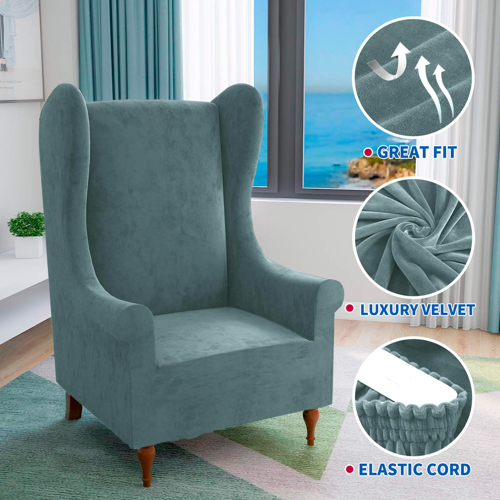 CHELZEN Stretch Velvet Wingback Chair Slipcover Soft Slipcovers for Wingback Chairs Wing Chair Cover with Elastic Bottom (Wing Chair - Image 3