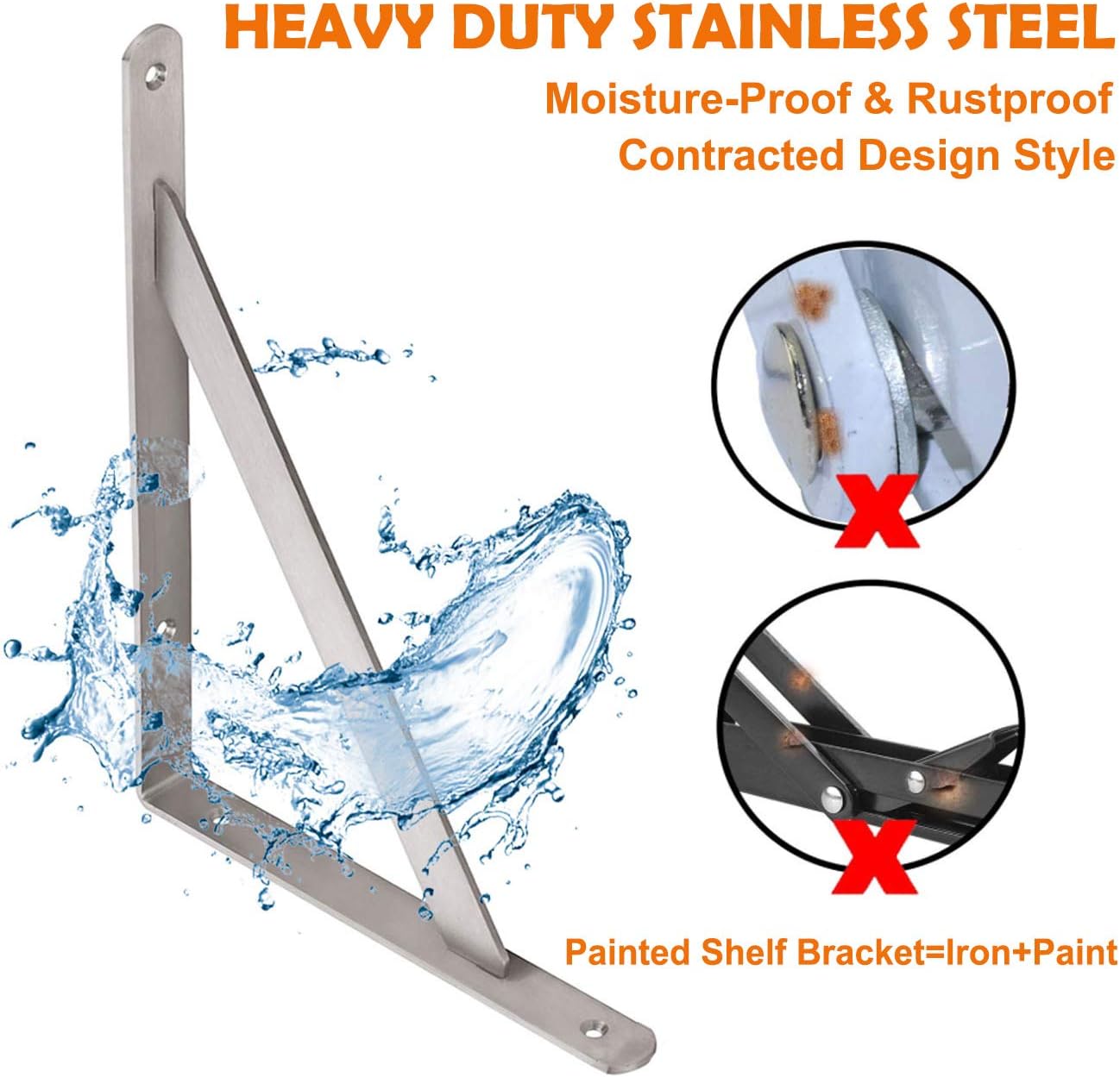 CLT Shelf Bracket 16” x 12" Max Load: 550 lb Heavy Duty Stainless Steel Solid Shelf Support Corner Brace Joint Right Angle, Space Saving DIY Bracket Pack of 2