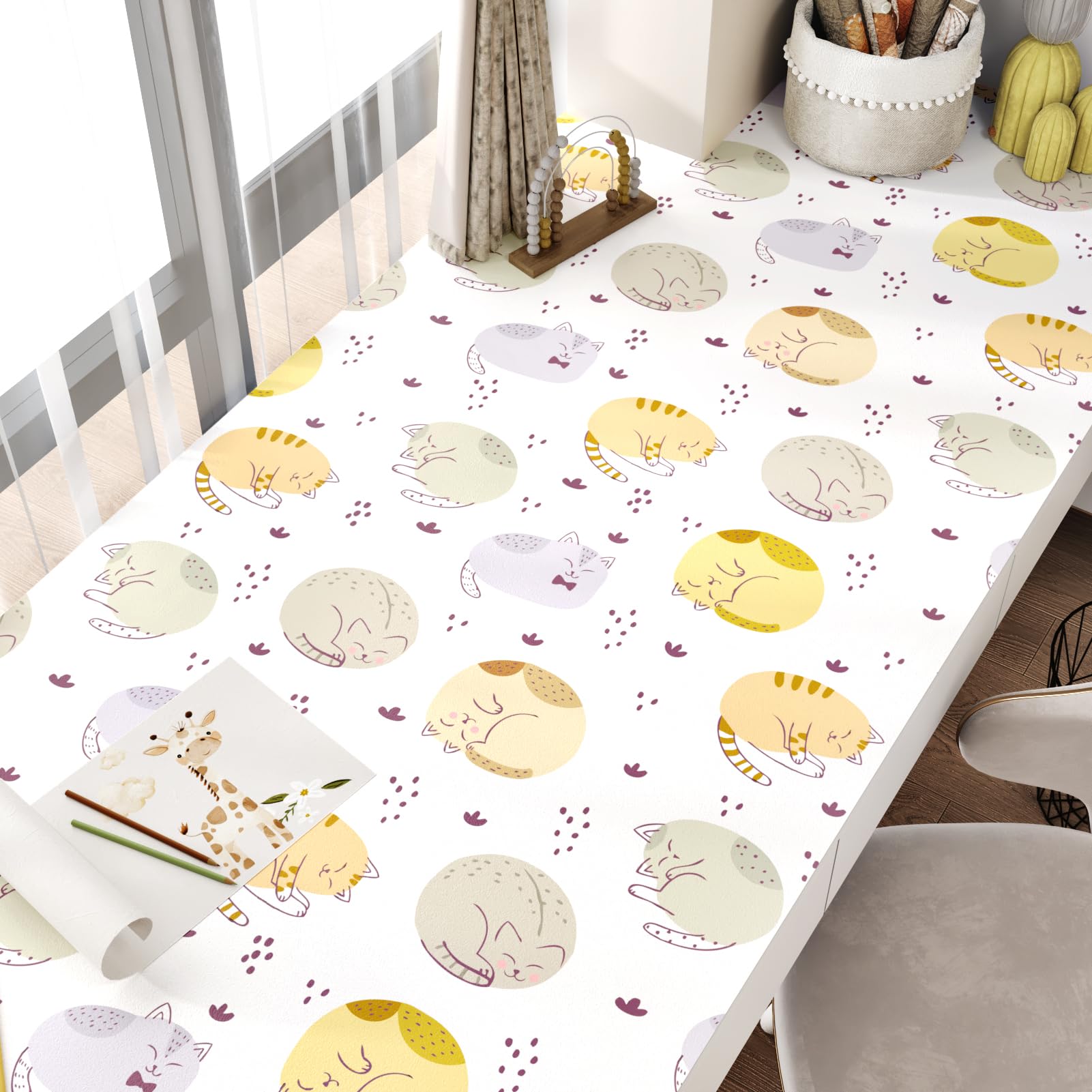 EPPKILY Multicolored Cat Wallpaper Peel and Stick Cartoon Animal Wallpaper Fun Cute Kitten Self Adhesive Removable Contact Paper Cat Wall Stickers for