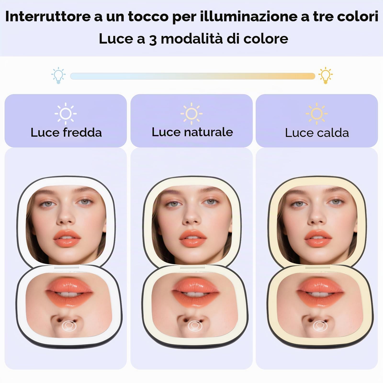 Specchio Portatile con Luce LED,Specchio Ingranditore 1X/10X,Regolabile Luminosità Mirror da Borsetta,per Trucco Precisa, Depilare Sopracciglia,Pinzare,Eliminare Punti Neri,Portatile,Nero