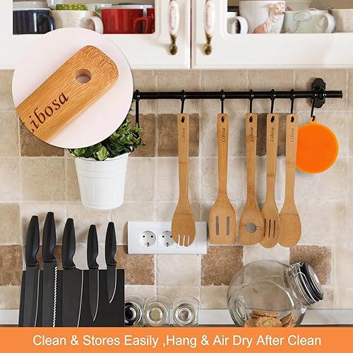 Miniatura 4 de Cucharas de madera para cocinar, juego de utensilios de madera resistentes al calor, ideal para cocina, utensilios de cocina antiadherentes, uso