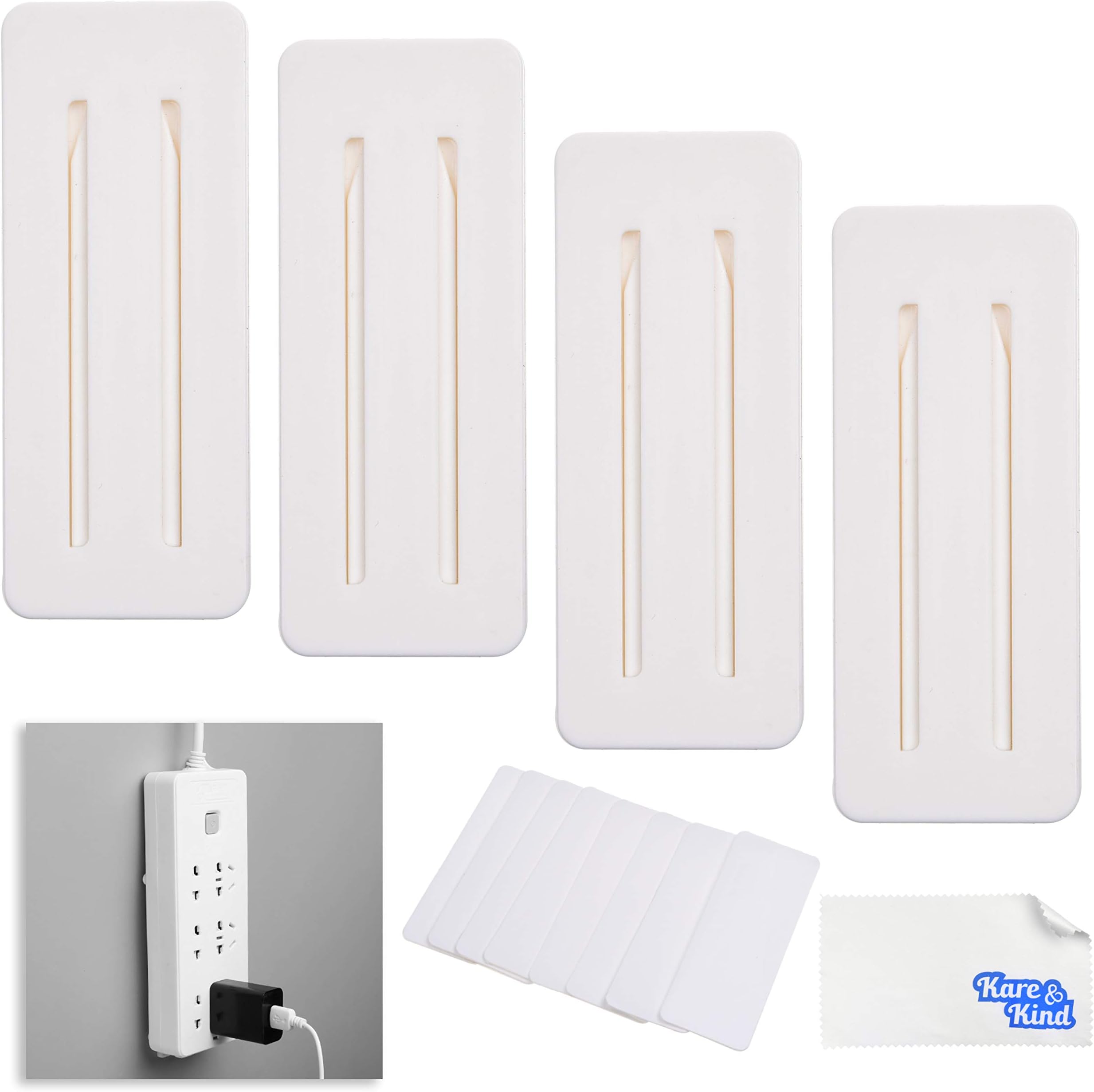 - Self Adhesive Power Strip Holder 4 Pack - No Drill Extension Block Wall Mount Fixator - Easy to Install Sliding Design - for Home, Kitchen, Office - Attaches to Wood, Plastic, Metal, Ceramic
