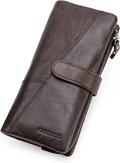 sam's design Mens/Womens Genuine Leather Long Zipper Wallet ID Card Coin Phone Holder Pocket Clutch Purse(Dark Brown-picture-38