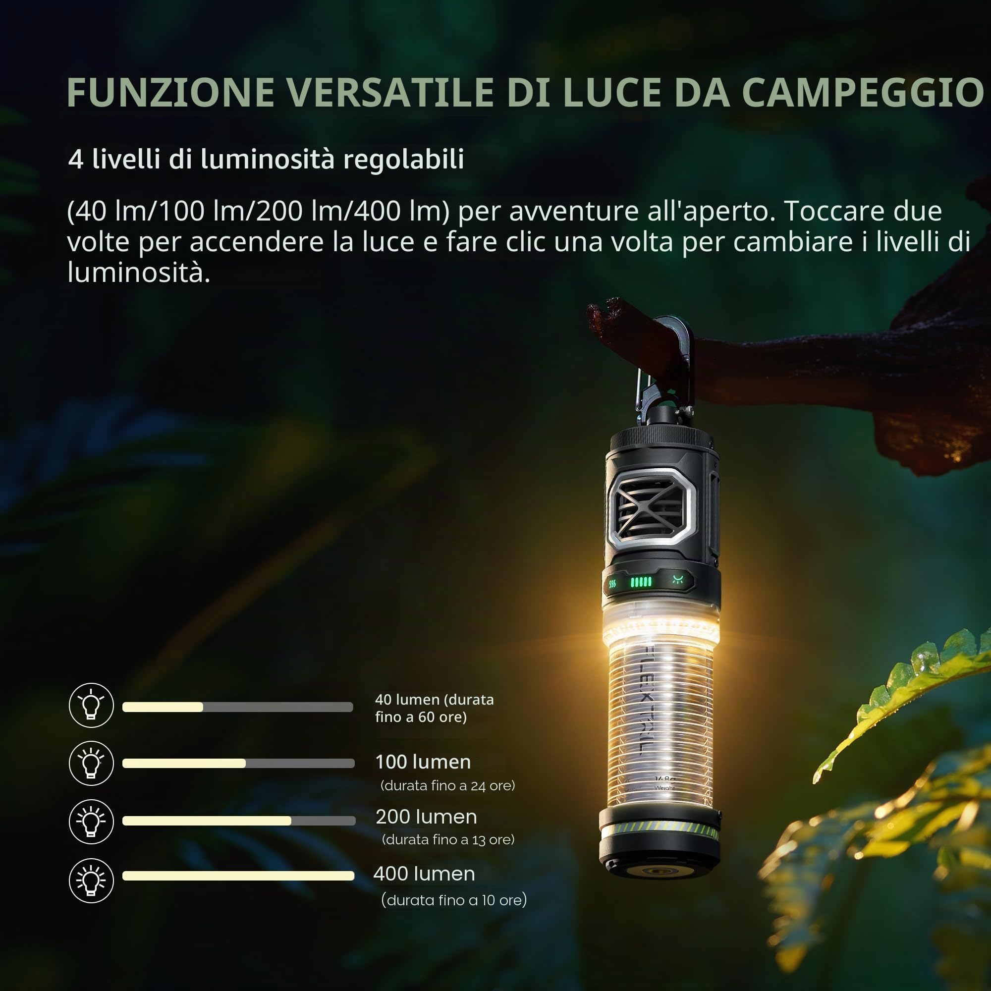 FLEXTAIL Minuscolo repellente per zanzare ricaricabile, riscaldamento 165 °C, zona di protezione da 9 m, ultra mini, con luce da campeggio, design magnetico, per esterni, campeggio, patio, (cuscinetti