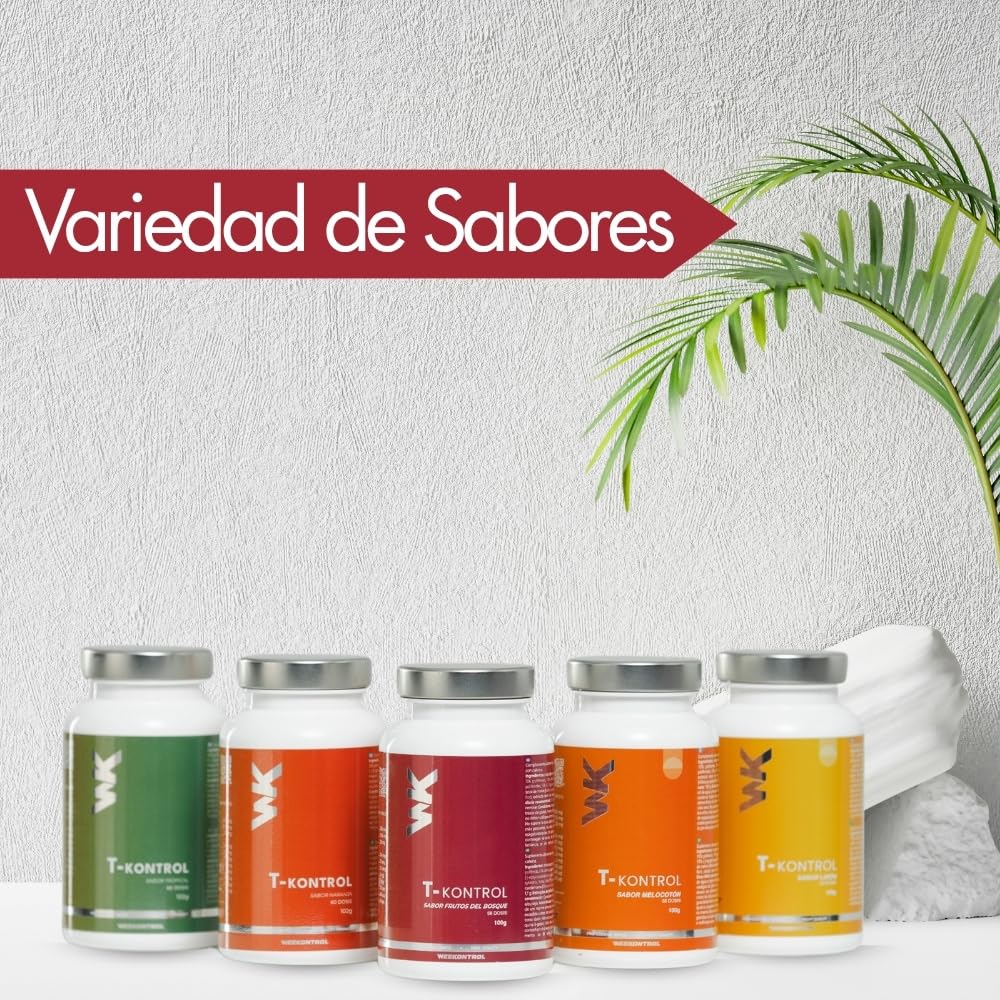 Termogénico Quemagrasa Potente 60 Raciones 102 Gr. Té T-Kontrol en Polvo formulado con Té Negro y Verde. Infusión quemagrasas Vegana Natural en 5 Sabores (Melocotón - Frutos del Bosque)