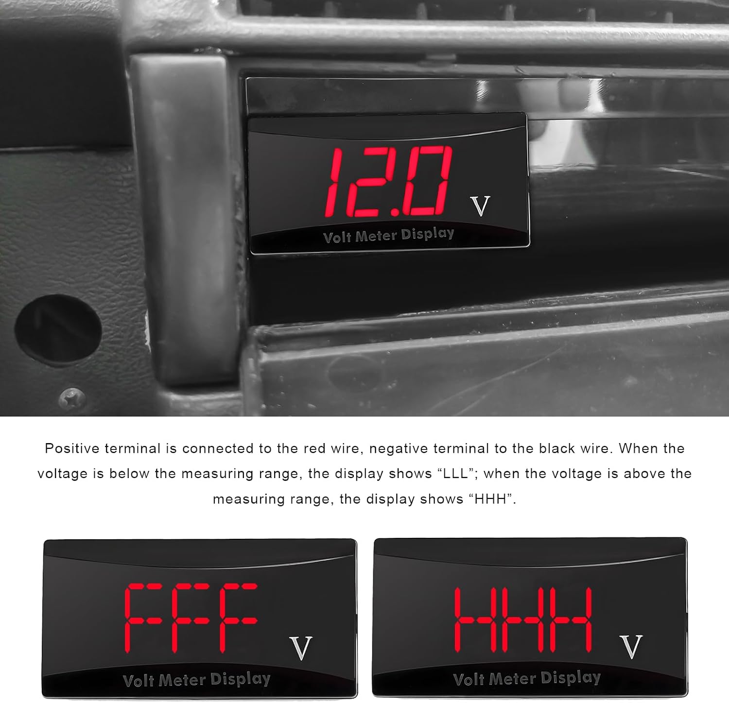 DC 12V Car Digital Voltmeter, 8-16V LED Display Waterproof Auto Voltage Gauge Meter, Digital Power Energy Voltage Monitor for Most Cars Trucks Motorcycles, Car Accessories (Red)