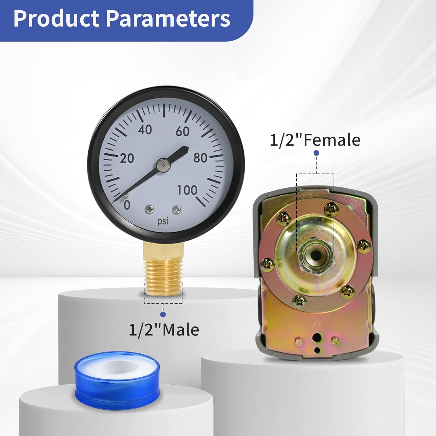 1"x 11"Well Pressure Tank Tee Kit for Water Well Pressure Tank with 30-50Psi Pressure Switch, Brass Pressure Tank Installation Kit for Well Tank with Diameters Up to 16"