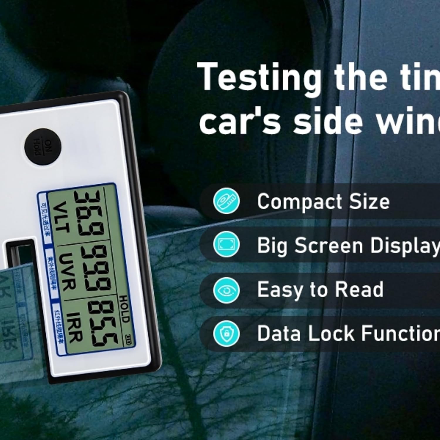 StrongBerry Professional 3-in-1 Solar Meter - Portable Window Tint Meter for Cars, Tests UV (365nm), IR (950nm) & VL (550nm) Rejection on Film, Glass & Auto Tint