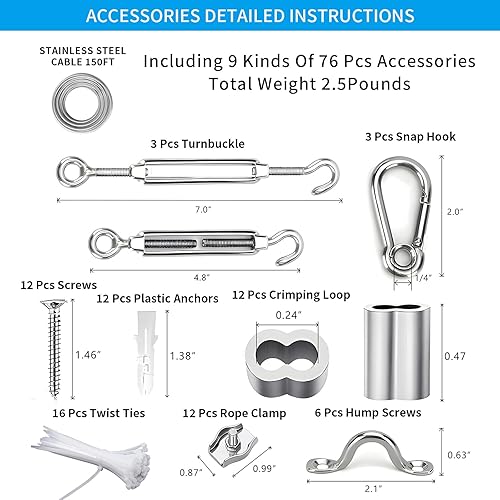 Miniatura 3 de Litcher Kit de suspensión de luces de globo cable guía de luz para exteriores cable de acero inoxidable recubierto de vinilo incluye PVC