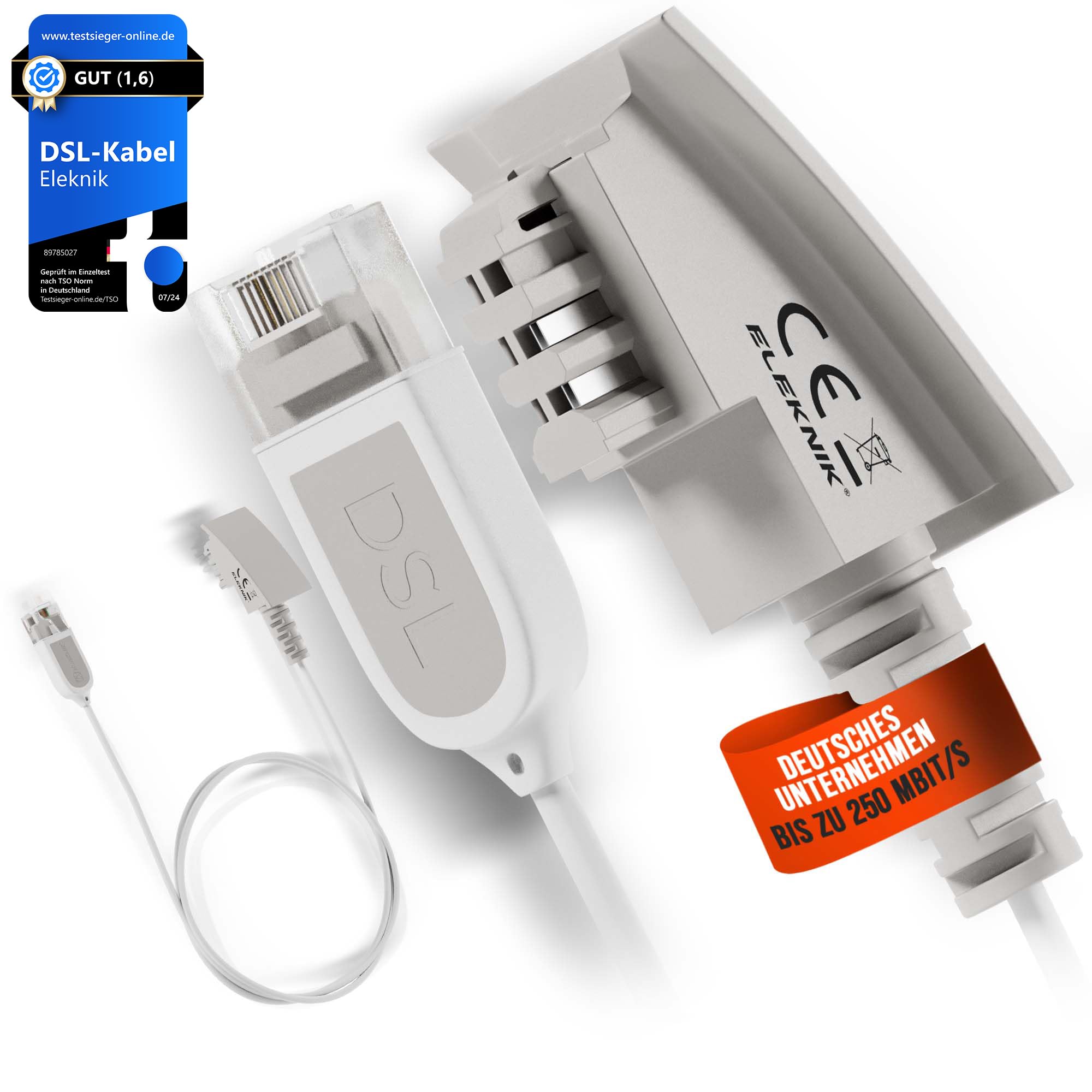 Eleknik DSL Kabel | 0,25m, Weiß – High-Speed VDSL 250 MBit/s, TAE-F zu RJ45, Robustes Internetkabel, Mit Galvanischer Signatur, Für Router an Telefondose, Speedport & Fritzbox