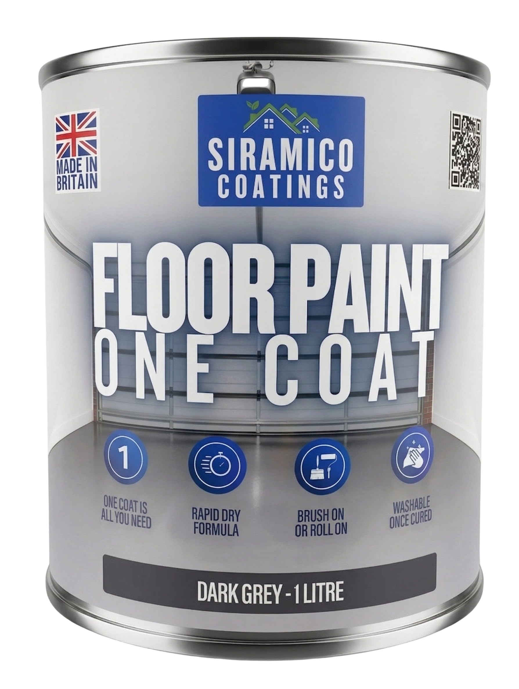 Siramico Coatings Dark Grey One Coat Anti-Slip Floor Paint | 1 Litres | 5 Modern Colours I Waterbased, Quick Drying Formula | White, Black, Greys (, 1 Liter)
