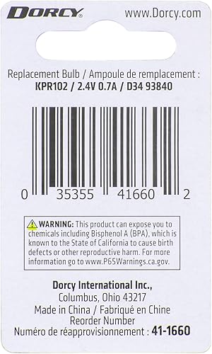 Vista 2 de Dorcy Bombilla de repuesto de Krypton con base de bayoneta de 0.7 A, 2D-2.4 voltios, paquete de 2 (41-1660), dorado