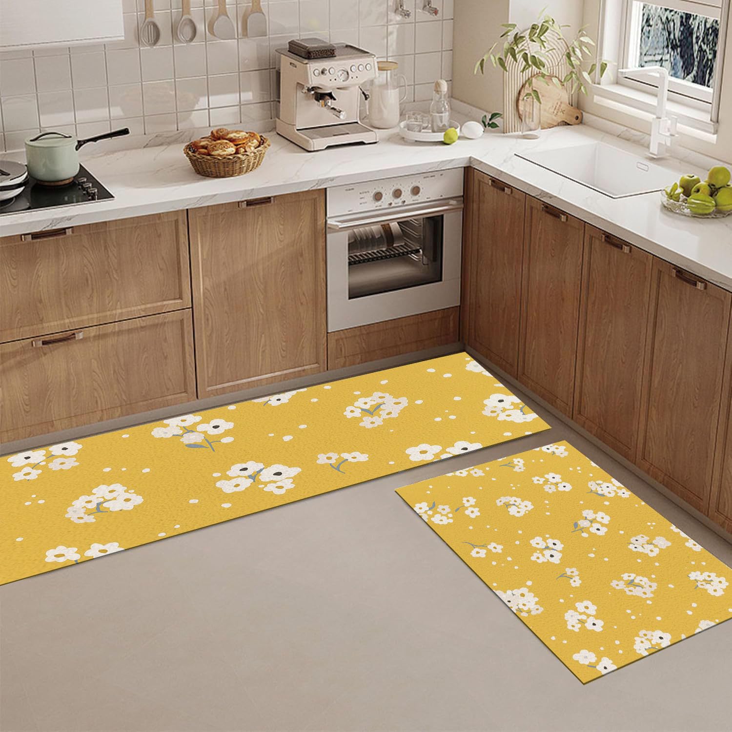 Tapis de cuisine antidérapants lot de 2 lavables jaune 40x60+40x120cm