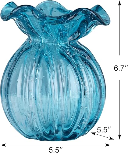 Miniatura 10 de Jarrón de arte de vidrio degradado soplado, transparente, único, arte moderno, boca ancha para sala de estar, boda, mesa de comedor, oficina, centro