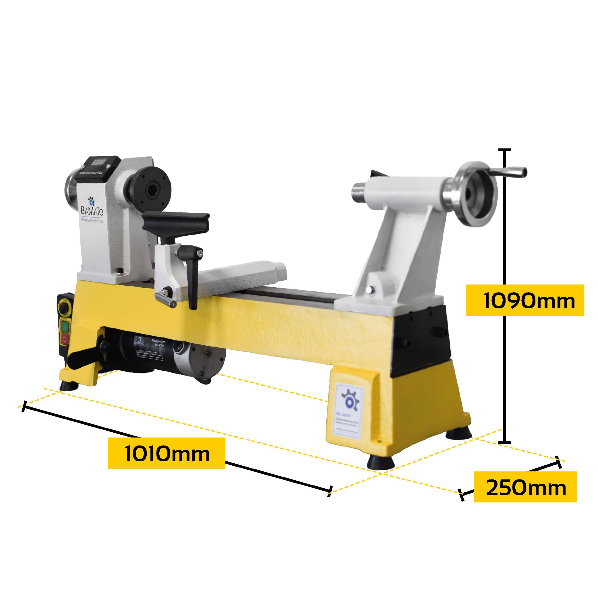 BAMATO Drechselmaschine WL-460V | 550W Leistung | M33 Geweindeaufnahme | MK2 Konus | 153mm Spitzenhöhe | 230V | Drechselbank für Holz Werkstatt