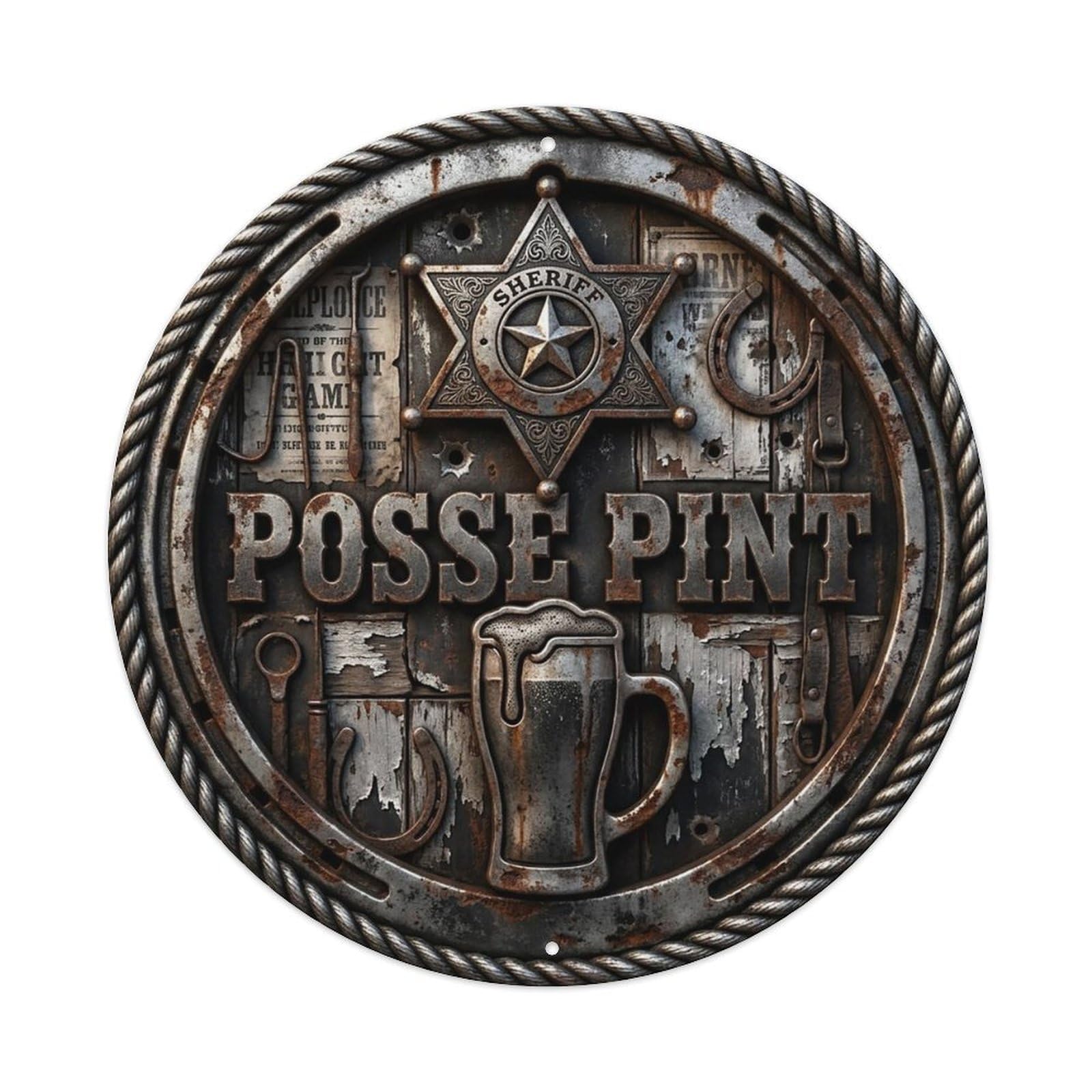 Vintage Beer Western Cowboy Posse Pint Retro Bar for Pub Vintage Metal Tin Sign Plaque Wall Decor for Cafe, Club Bar, Office, Garden Metal Poster 8x8Inch
