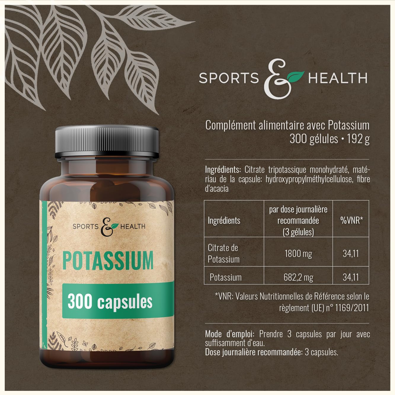 Gélules de Potassium Citrate – 300 Gélules – Végan – 682,2 mg par Portion Quotidienne – Citrate de Potassium complément alimentaire