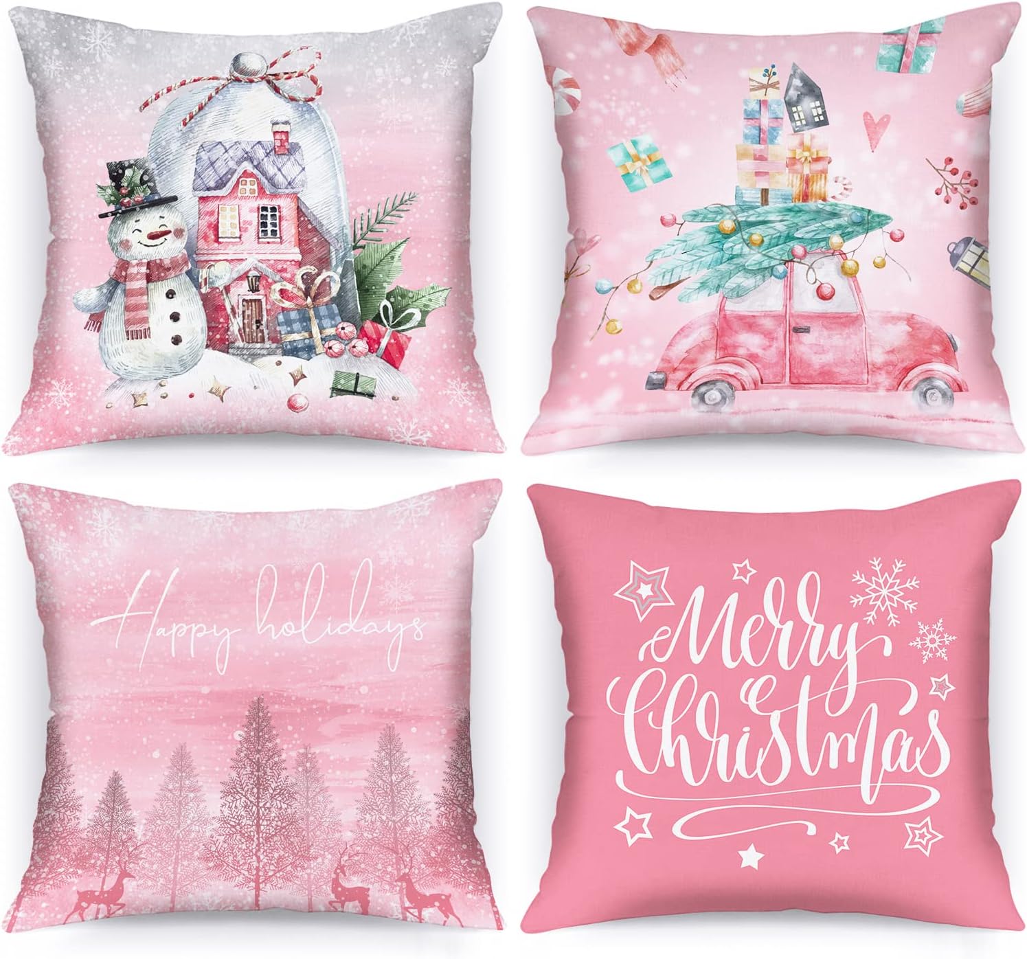 Lanpn Christmas Throw Pillow Covers 18x18 Set of 4, Merry Christmas