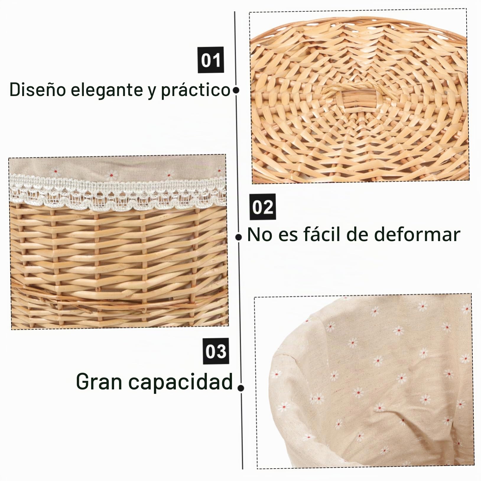 PRETYZOOM Cesta para Ropa Sucia Tejida a Mano 45x30x35 Cm Material Natural Color Original Tapa Cesta Organizadora para Hogar Lavandería y Baño