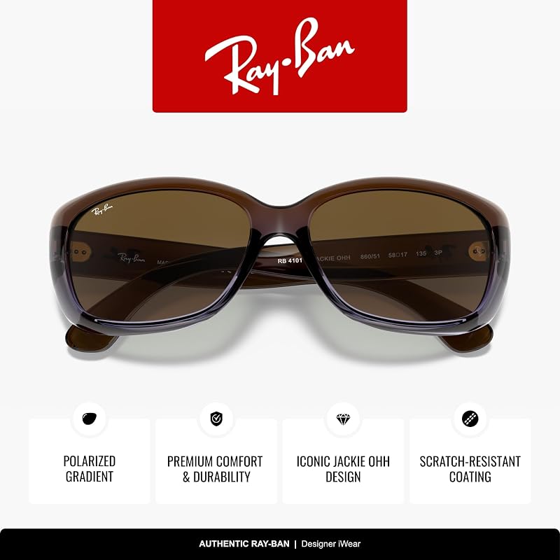 Ray-Ban Womens RB4101 Jackie Ohh Butterfly Sunglasses, Brown Gradient Lilac/Light Brown Gradient Brown, 58 mm image 3