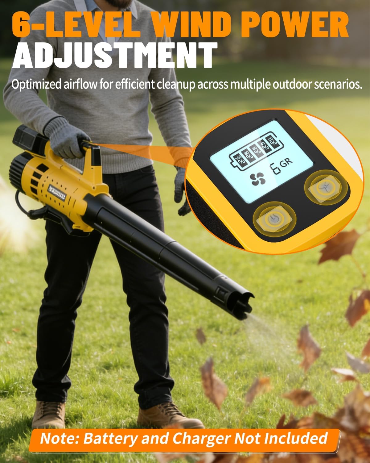 Cordless Leaf Blower for DEWALT 20V MAX Battery, 480 CFM / 130 MPH Brushless Dust Blower, 6-Speed Control with Digital Display, Handheld Electric Blower for Rain Snow Removal, Lawn, Yard (No Battery)
