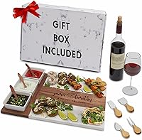 Personalized Marble & Acacia Wood Charcuterie Board Set with Knife, Bowls & Spoons - Custom Laser Engraved Wedding Gift