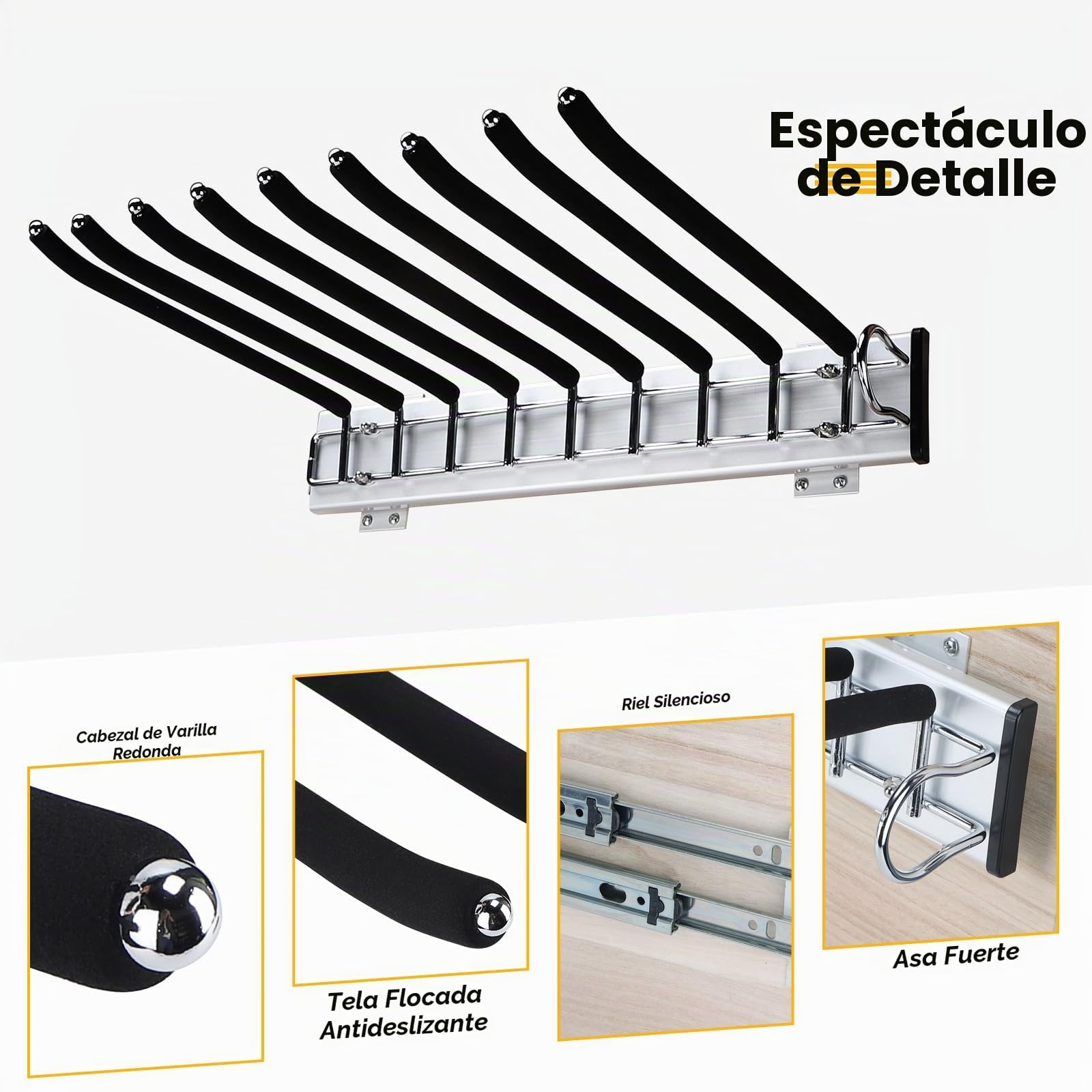 Pantalonero Extraíble de Acero Inoxidable Pantalonero Extraíble para Armario Pantalonero con Flocado Antideslizante Pantalonero Extraíble 9 Posiciones a la Derecho Ahorro de Espacio