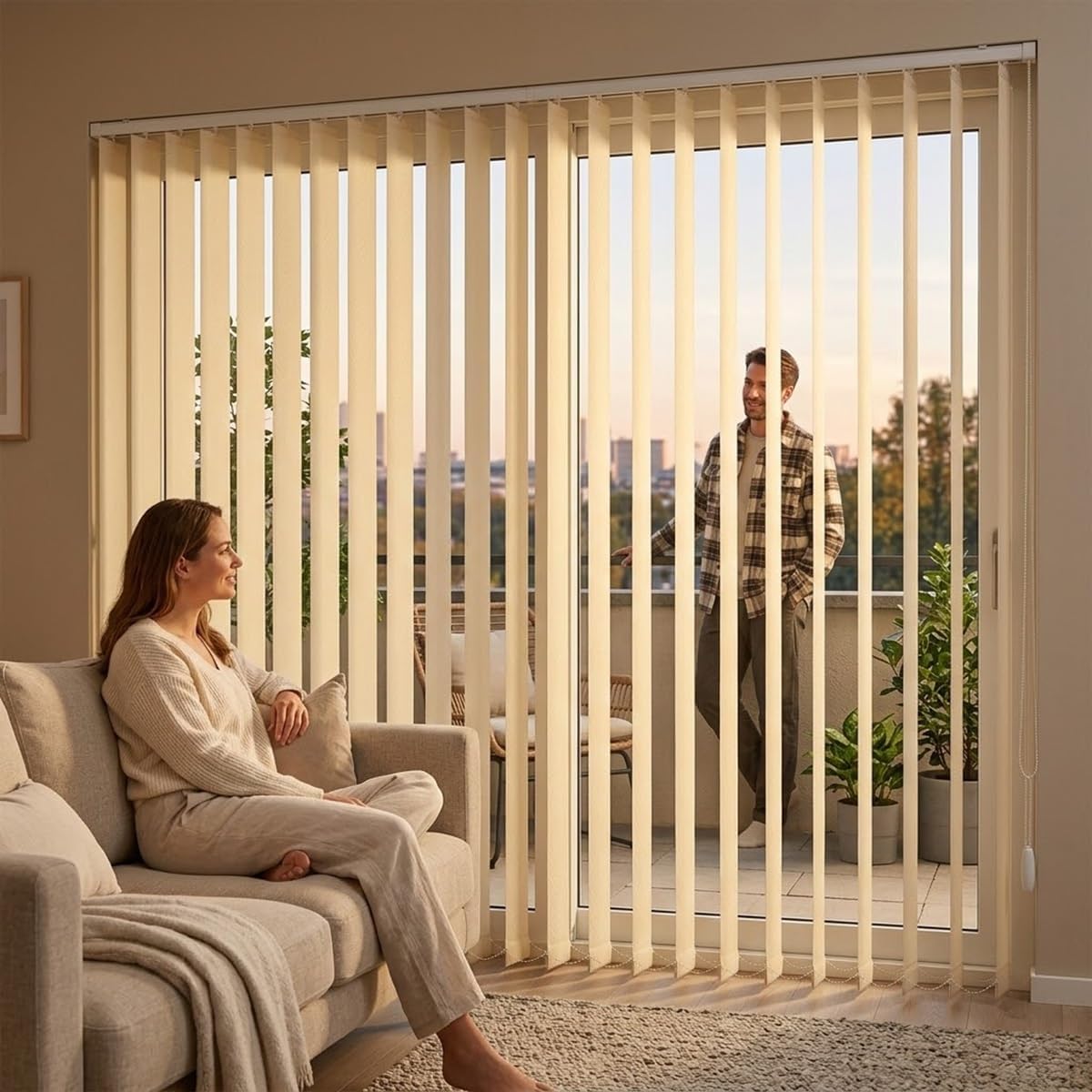 Blackout Vertical Blinds for Sliding Glass Doors, 43" 47" 51" 55" 59" 63" 68" 78" 83" Living Room Privacy Divider, Cordless Fabric Window Blinds Vertical Shades for Large Windows(Beige)