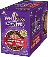 Wellness Simply Shreds Grain-Free Chicken Wet Dog Food Topper, Natural Bowl Boosters for All Breeds, 2.8oz Pouches (12-Pack)