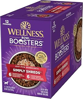 Wellness Bowl Boosters Simply Shreds Wet Dog Food Topper for Small, Medium, & Large Breeds, Grain Free, Natural, Chicken Variety Pack, 2.8 Ounce Pouch (Pack of 12)