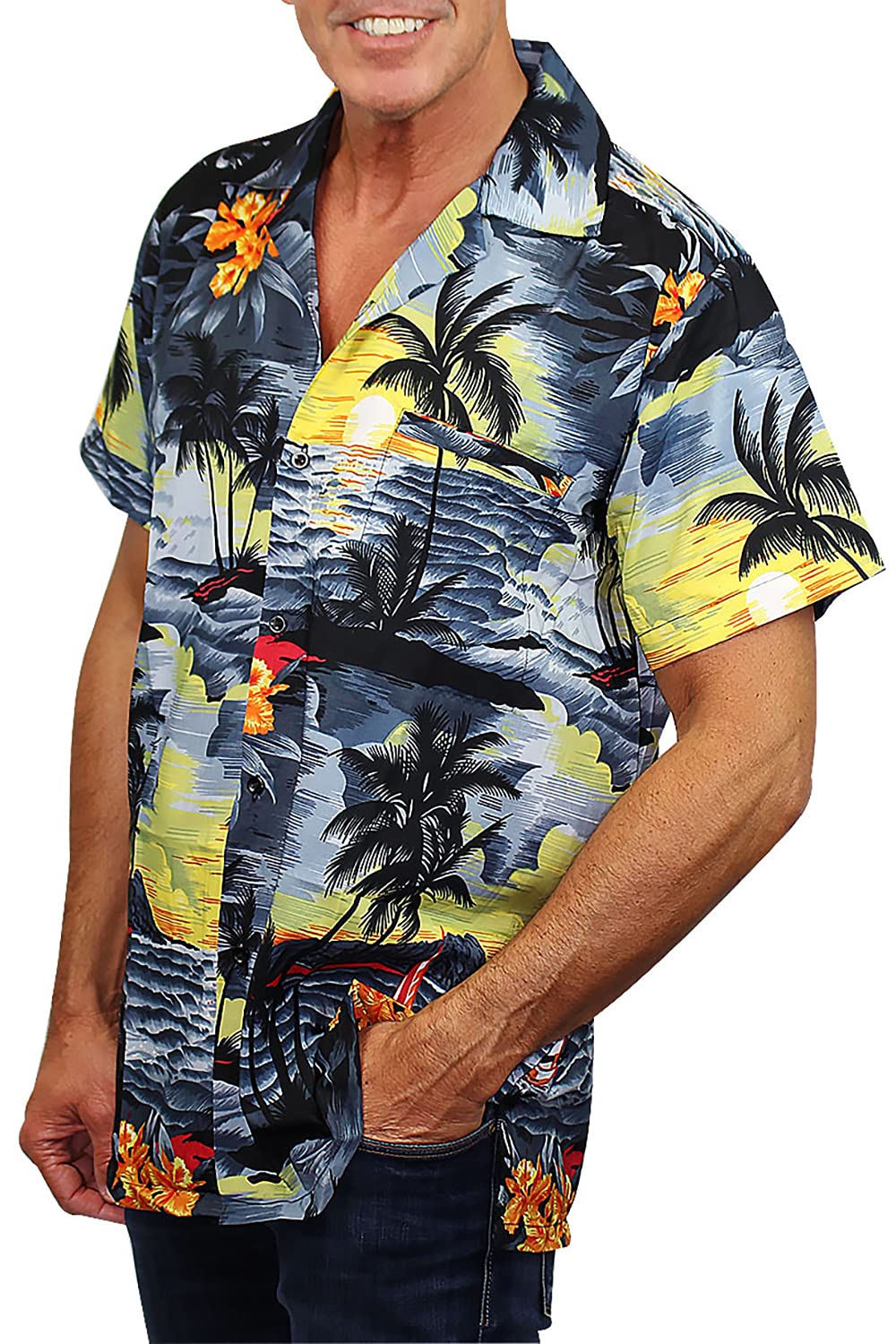 V.h.o. Men's Vho_surf-Grey Funky Hawaiian Shirt, Shortsleeve, Surf, Grey, 6XL