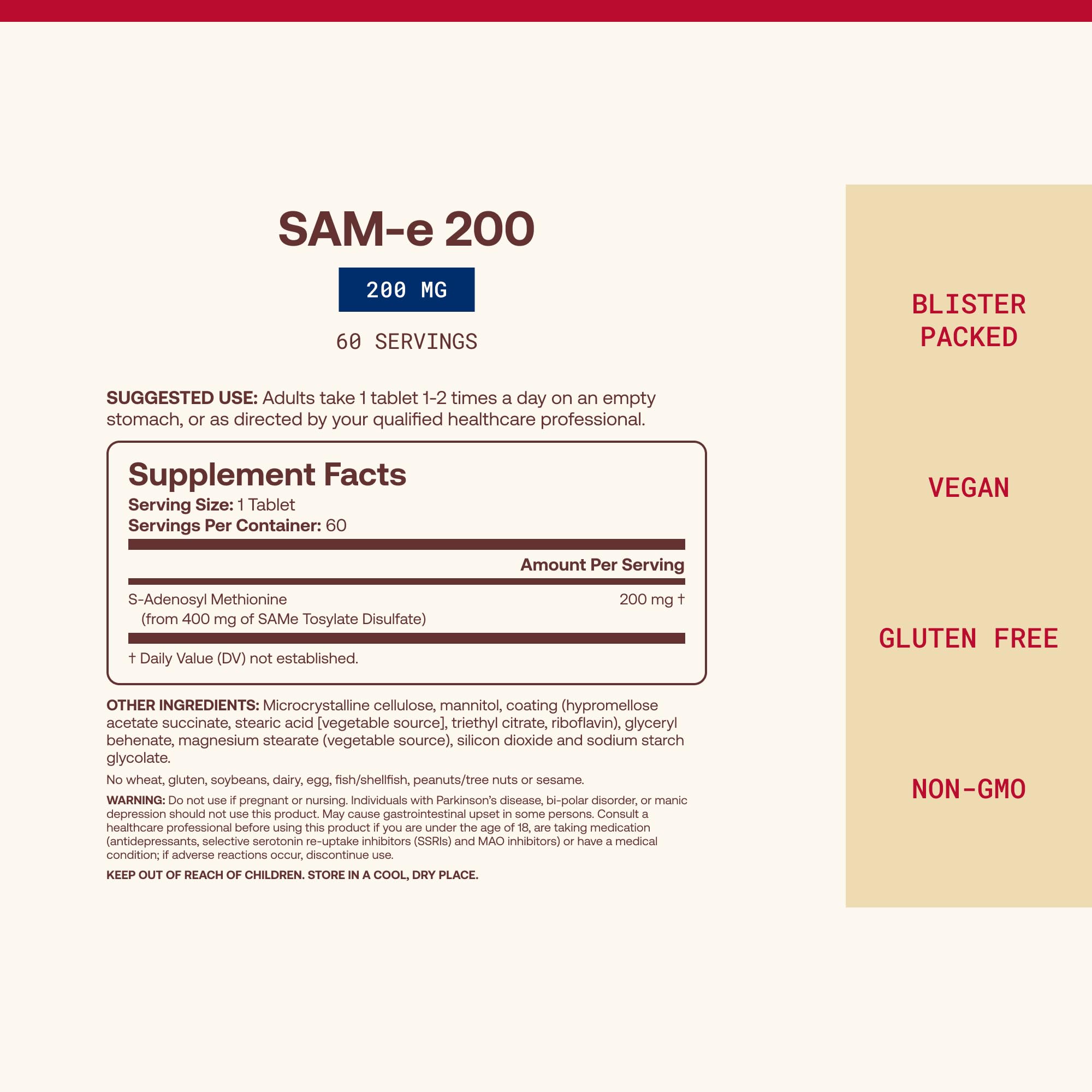 Jarrow Same Supplement 200 mg, Regular Strength, 60 Tablets — Amazon image 4